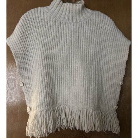 Anthropologie Oversized Sweater Vest Fringed Mock Neck Cape Size Small - Picture 2 of 8